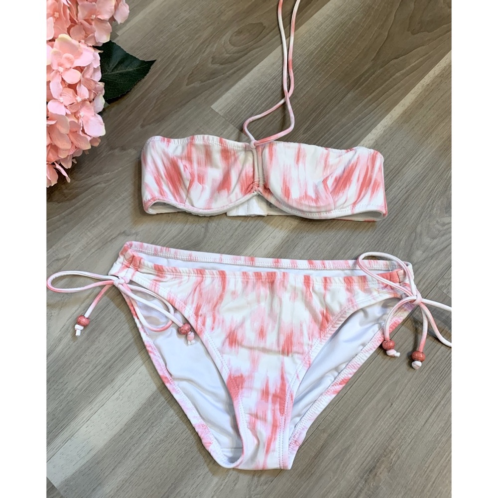 White and coral designer swimwear set